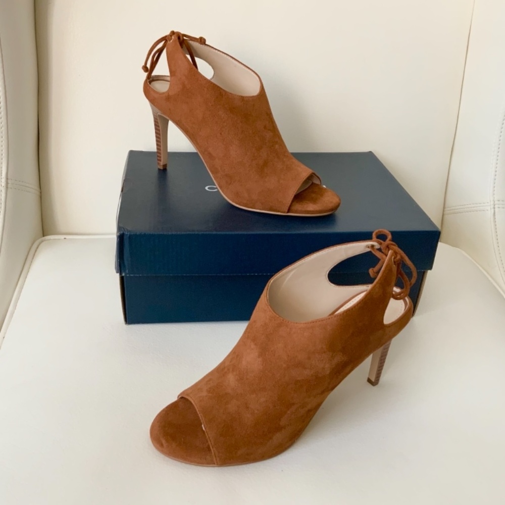 Cole Haan Emmett Ch British Tan Brown Suede Pumps Sandal Stiletto Heel Shoes - Picture 11 of 15